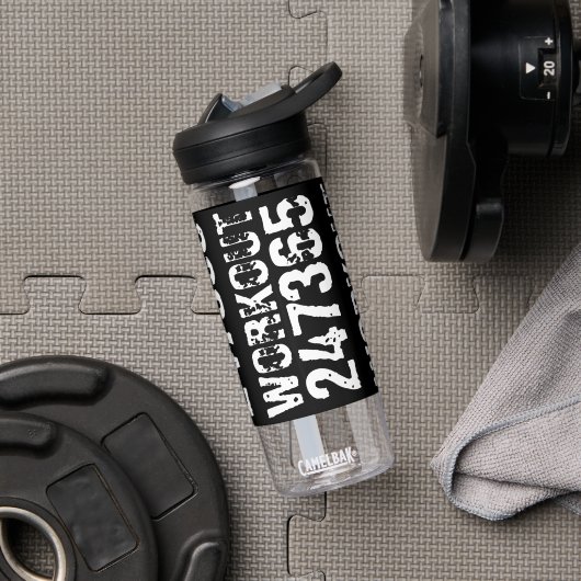 Uitstekende en gekraste tekst Werkout 247365 wit Waterfles (Gym)