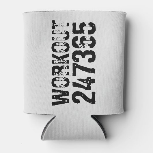 Uitstekende en gekraste tekst Werkout 247365 zwart Blikjeskoeler (Voorkant)