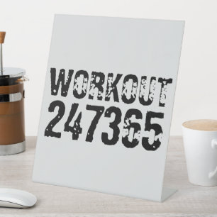 Uitstekende en gekraste tekst Werkout 247365 zwart Reclamebord Met Voetstuk