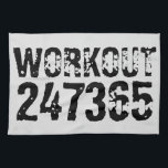 Uitstekende en gekraste tekst Werkout 247365 zwart Theedoek<br><div class="desc">Uitstekende tekst Werkout 247365 in zwarte kleur met witte achtergrond. Ideaal voor iedereen die optilt, fitness, training, bodybuilding en naar de gym gaat.</div>