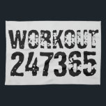 Uitstekende en gekraste tekst Werkout 247365 zwart Theedoek<br><div class="desc">Uitstekende tekst Werkout 247365 in zwarte kleur met witte achtergrond. Ideaal voor iedereen die optilt,  fitness,  training,  bodybuilding en naar de gym gaat.</div>