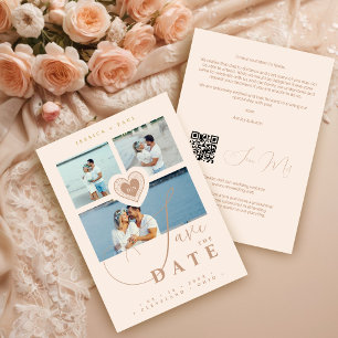 Uitstekende Faux Lace Heart Champagne 3 Multi-Phot Save The Date