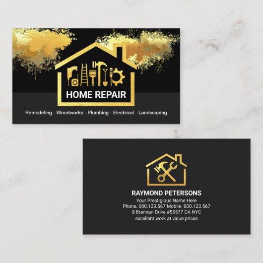 Uitstekende Gouden Home Paint Splatter Visitekaartje (Voorkant / Achterkant)