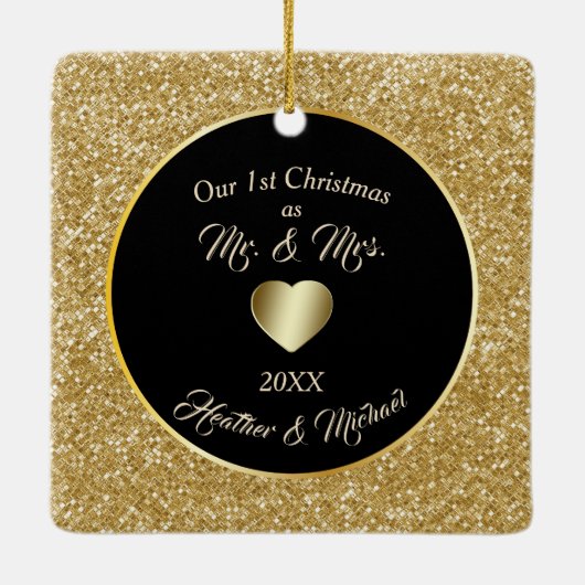 Uitstekende gouden juweel facet foto eerste Kerstm Keramisch Ornament (Achterkant)