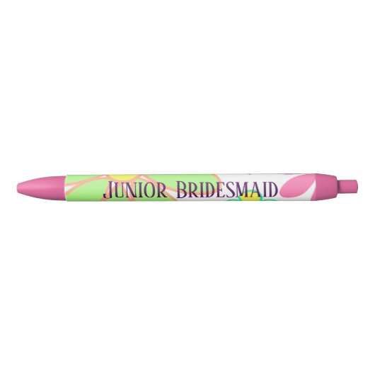 Uitstekende groene Floral Junior Bridesmaid Zwarte Inkt Pen (Voorkant)