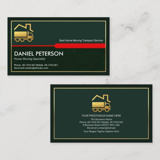 Uitstekende groene lagen Gold Lijst Home Movement Visitekaartje (Voorkant / Achterkant)