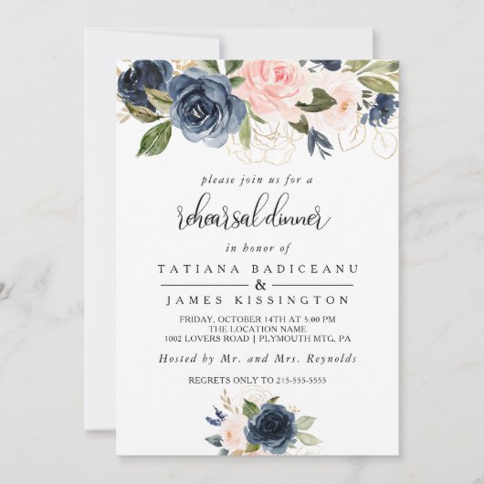 Uitstekende Herfst bloemenrepetitie diner Kaart (Voorkant)