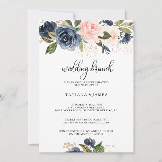 Uitstekende Herfst Floral bruiloft brunch Kaart (Voorkant)