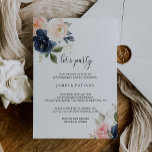 Uitstekende Herfst Floral Laten we feesten Kaart<br><div class="desc">Deze voortreffelijke herfst bloemenmotief is ideaal voor een tropisch verlovingsfeest. Het ontwerp toont handgetekende roze blos,  donkerblauw en marineachtige grillige bloemen,  inspirerende elegantie,  klasse en natuurlijke schoonheid. Deze uitnodiging kan worden gebruikt voor een verlovingsfeest,  pensioneringsfeest,  baby shower of een evenement!</div>