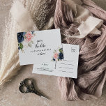 Uitstekende Herfst Floral Save the Date Briefkaart<br><div class="desc">Deze prachtige herfst bloemensave the date briefkaart is ideaal voor een tropische bruiloft. Het ontwerp toont handgetekende roze blos,  donkerblauw en marineachtige grillige bloemen,  inspirerende elegantie,  klasse en natuurlijke schoonheid.</div>