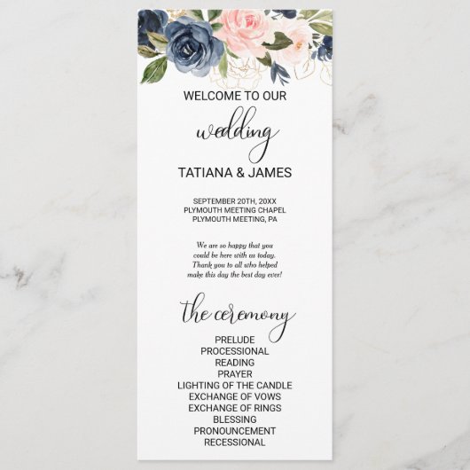 Uitstekende Herfst Floral Wedding Program Programmakaart (Voorkant)