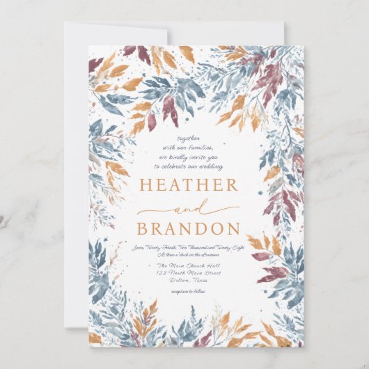 Uitstekende Herfst Waterverf verlaat bruiloft Kaart (Voorkant)