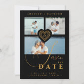Uitstekende Kant Goud & Zwart 3 Multi Foto's Save The Date (Voorkant)