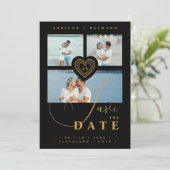 Uitstekende Kant Goud & Zwart 3 Multi Foto's Save The Date (Staand voorkant)