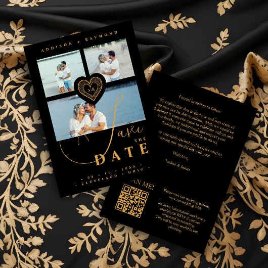 Uitstekende Kant Goud & Zwart 3 Multi Foto's Save The Date