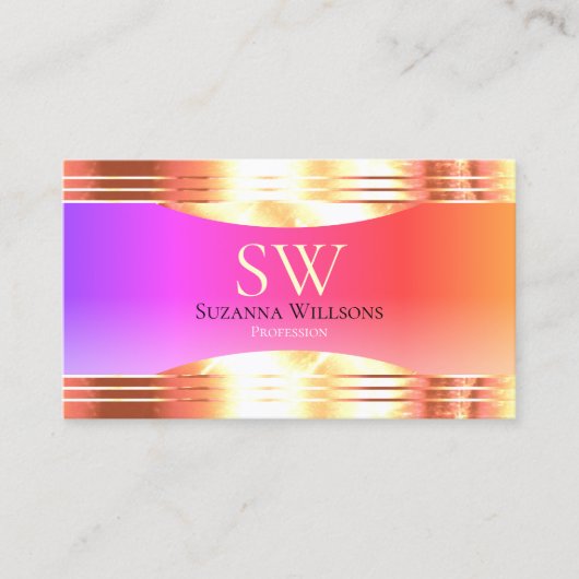 Uitstekende kleurrijke Rozen gouden randen en mono Visitekaartje (Voorkant)