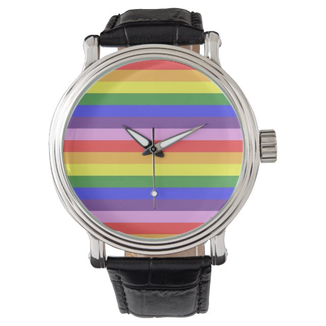Uitstekende kwaliteit Rainbow Stripe heldere kleur Horloge (Voorkant)