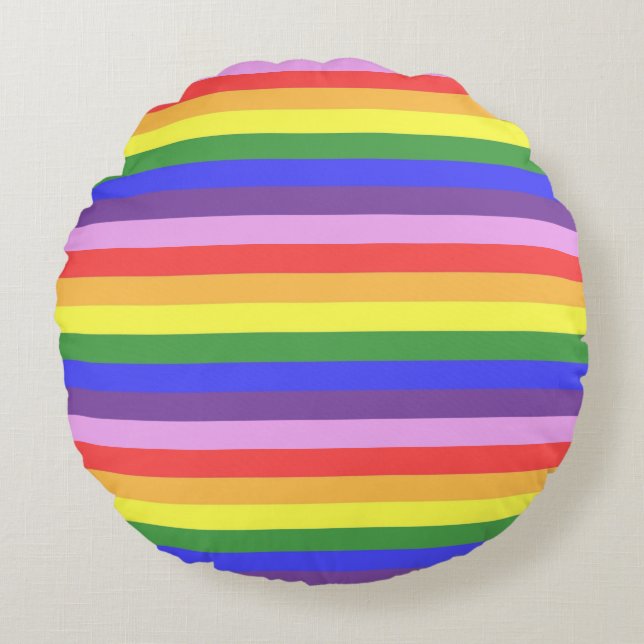 Uitstekende kwaliteit Rainbow Stripe heldere kleur Rond Kussen (Voorkant)