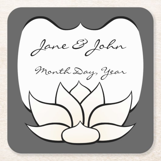 Uitstekende Lotus in Pewter en Witboek Onderzetter (Voorkant)