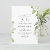 Uitstekende moderne witte bloemenbruiloft kaart (Staand voorkant)