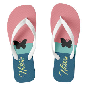 Uitstekende monogramkleurblok l roze en blauw teenslippers