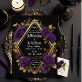 Uitstekende Moody Paarse & Gouden Gotische Bruilof Folie Uitnodiging