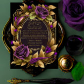 Uitstekende Paarse en zwarte Gotische bruiloft RSV RSVP Kaartje