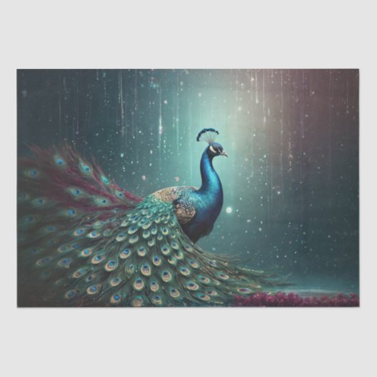 Uitstekende Pauw met Regen Effect Decoupage Tissuepapier (Voorkant)