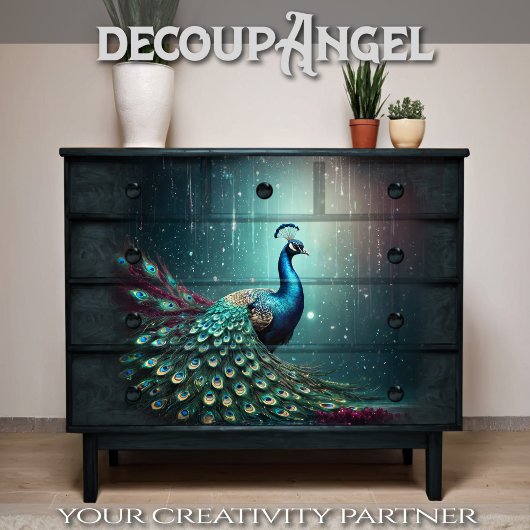 Uitstekende Pauw met Regen Effect Decoupage Tissuepapier