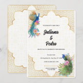 Uitstekende pauw thema bruiloft uitnodiging (Voorkant / Achterkant)