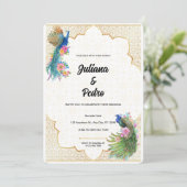 Uitstekende pauw thema bruiloft uitnodiging (Staand voorkant)