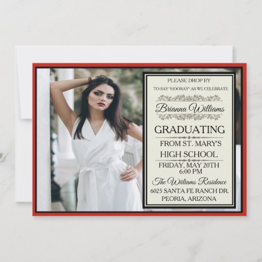 Uitstekende rode Afstuderen uitnodiging (Voorkant)