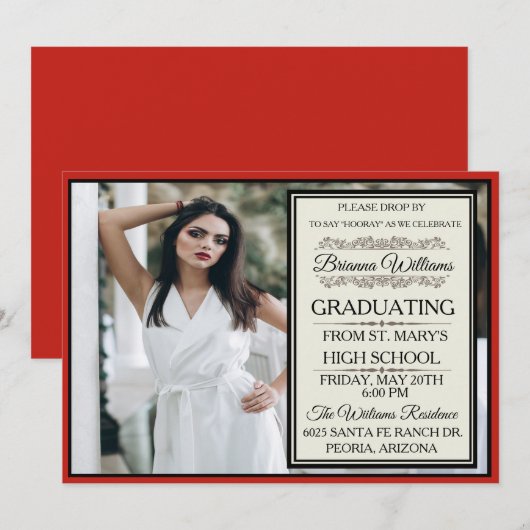 Uitstekende rode Afstuderen uitnodiging (Voorkant / Achterkant)