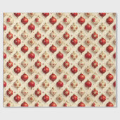 Uitstekende  rode en gouden kerstversieringen cadeaupapier (Vlak)