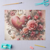 Uitstekende romantische roze bloemige papieren vel tissuepapier (Craft)