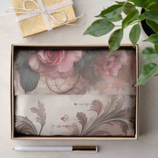 Uitstekende romantische roze bloemige papieren vel tissuepapier (Geschenk)