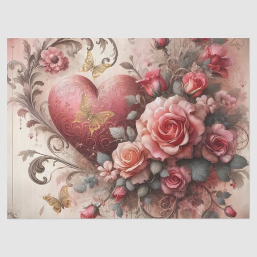 Uitstekende romantische roze bloemige papieren vel tissuepapier (Voorkant)