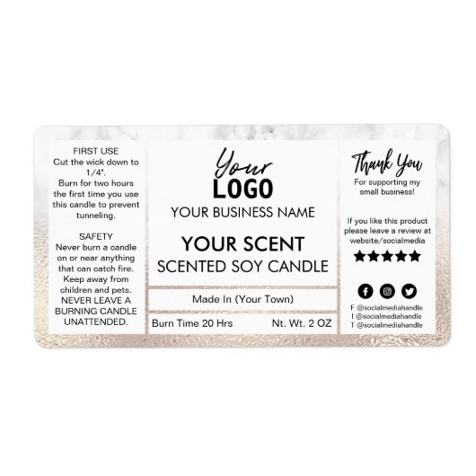 Uitstekende Roos Gold en marmer-gecentreerde Soy-k Etiket (Voorkant)