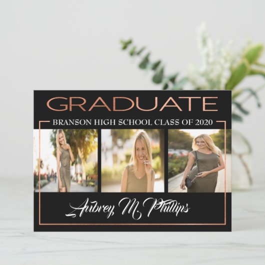 Uitstekende Roos gouden Afstuderen uitnodiging (Staand voorkant)