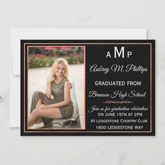 Uitstekende Roos gouden Afstuderen uitnodiging (Achterkant)