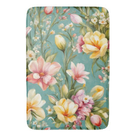 Uitstekende roze, gele Magnolia met witte bloemen Badmat