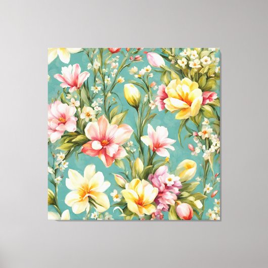 Uitstekende roze, gele Magnolia met witte bloemen Canvas Afdruk (Voorkant)