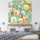 Uitstekende roze, gele Magnolia met witte bloemen Canvas Afdruk (Insitu (Slaapkamer))