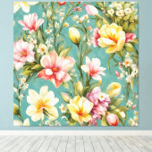 Uitstekende roze, gele Magnolia met witte bloemen Canvas Afdruk (Insitu (Houten vloer))