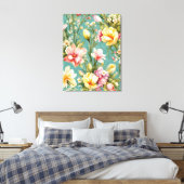 Uitstekende roze, gele Magnolia met witte bloemen Canvas Afdruk (Insitu (Slaapkamer))