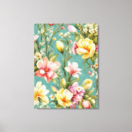 Uitstekende roze, gele Magnolia met witte bloemen Canvas Afdruk
