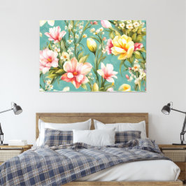 Uitstekende roze, gele Magnolia met witte bloemen Canvas Afdruk