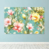 Uitstekende roze, gele Magnolia met witte bloemen Canvas Afdruk (Insitu (Houten vloer))