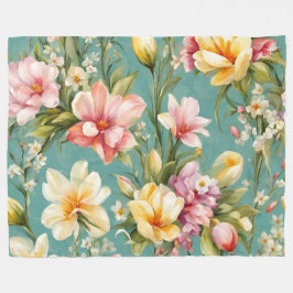 Uitstekende roze, gele Magnolia met witte bloemen Fleece Deken