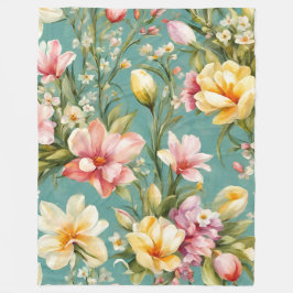 Uitstekende roze, gele Magnolia met witte bloemen Fleece Deken